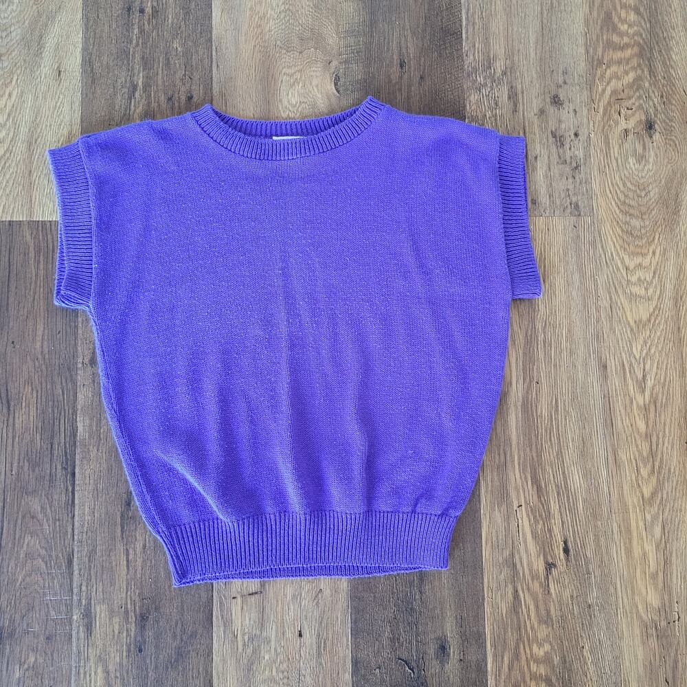 Vintage Lauren Knitwear Women's Sleeveless Sweater Small/Medium Purple 90s Crop
